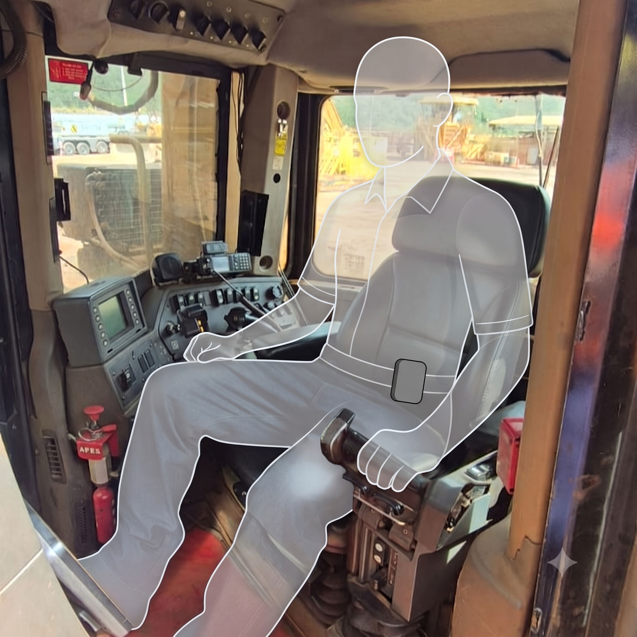 Heavy-equipment operator wearing the MapOmega Core sensor
